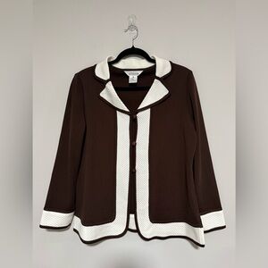 Misook Chocolate Brown Ivory Knit Jacket Size Medium Classic Old Money Office